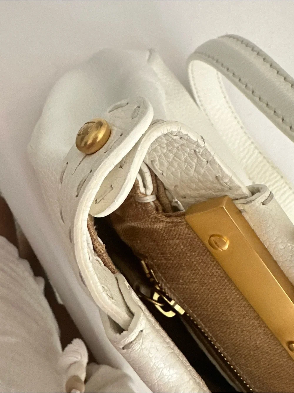 Fendi White Peekaboo medium Top Handle Bag with Gold Hardware